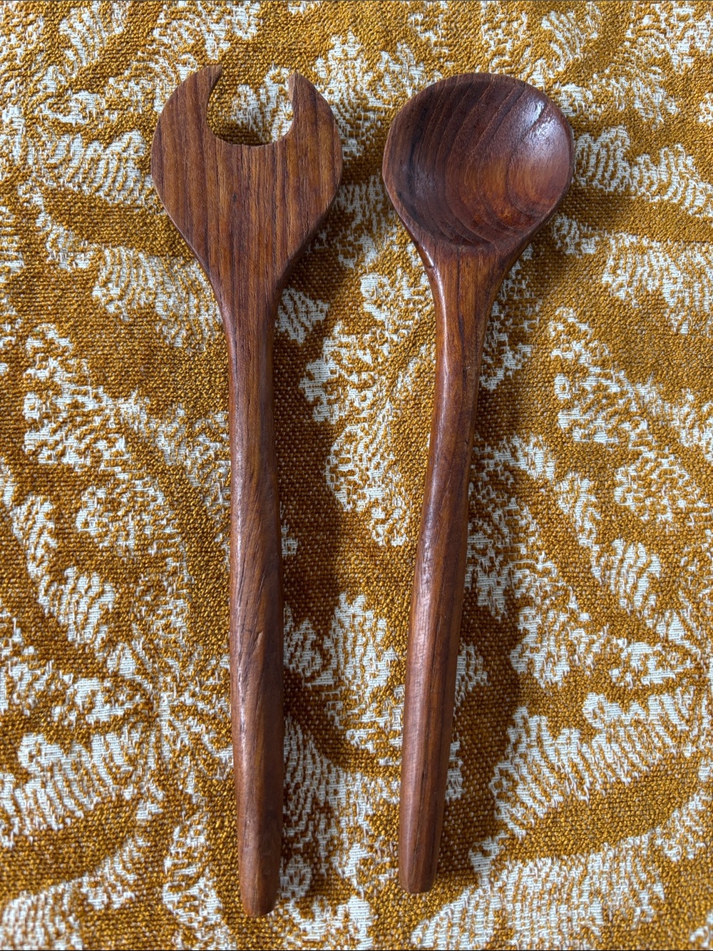 Vintage MCM Salad Serving Spoon and Fork, teak?, 10” long